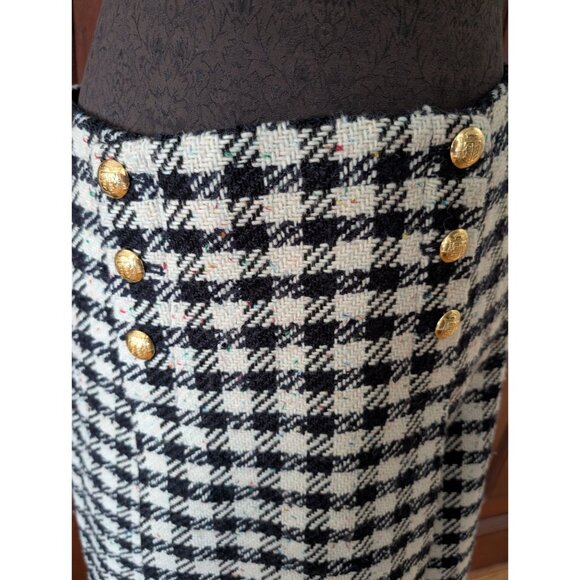 Talbots Womens Tweed Houndstooth Skirt With Gold Buttons Size 8 Made In Philippi - Picture 3 of 8